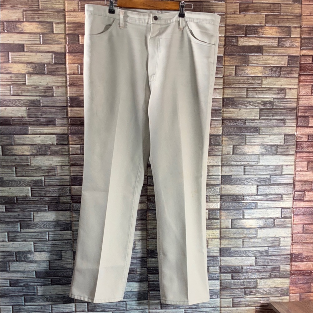 Vintage Mens Wrangler Polyester 40x32 Classic Cream Jeans